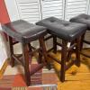Four Backless Brown Faux Leather Counter Stools - 2