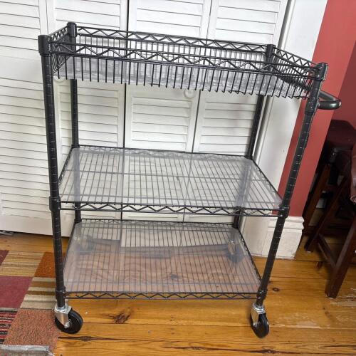 Three-Tier Black Metal Utility Cart with Casters