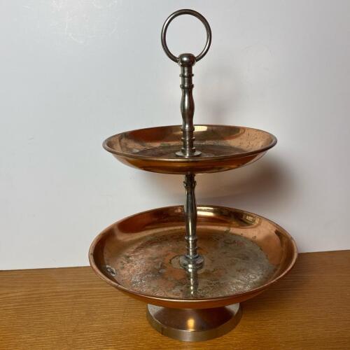 Copper-Tone Two-Tiered Serving Tray with Handle