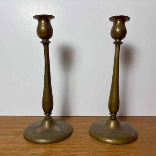 Pair of Brass Toned Round Candlesticks