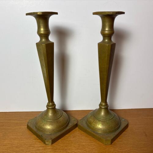 Pair of Brass-Toned Candlesticks with Square Bases