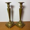 Pair of Brass-Toned Candlesticks with Square Bases