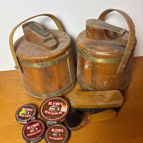 Two Vintage Wooden Shoe Shine Boxes