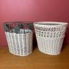 Pair of White Wicker Waste Baskets