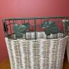 Pair of White Wicker Waste Baskets - 3