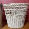 Pair of White Wicker Waste Baskets - 4