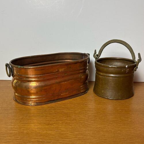 Copper Toned Planter and Small Bucket