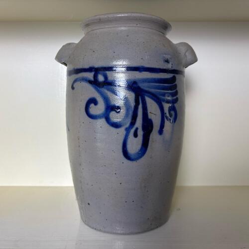 Salt-Glazed Stoneware Jar with Cobalt Blue Decoration