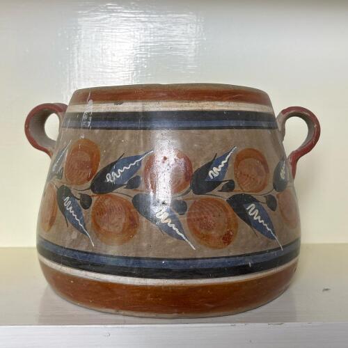 Hand-Painted Mexican Pottery Bowl With Handles