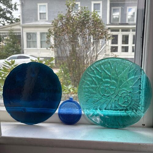 Art Glass Suncatchers, Plate, & Blue Glass