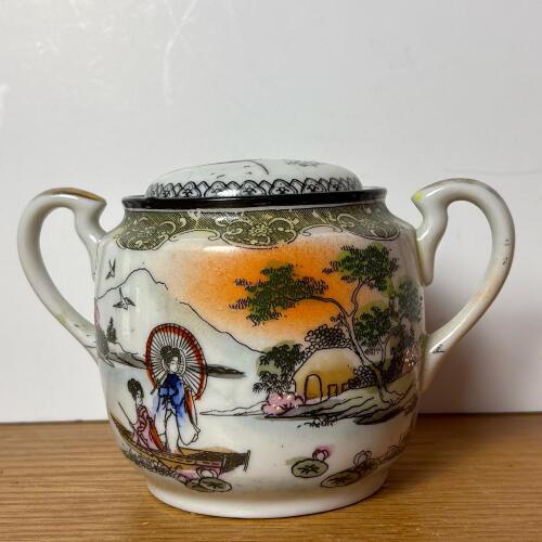 Vintage Japanese Ceramic Sugar Bowl with Lid