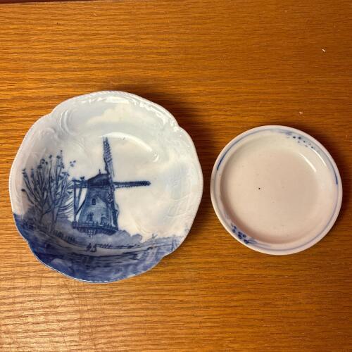 Pair of Small Vintage Blue and White Ceramic Dishes