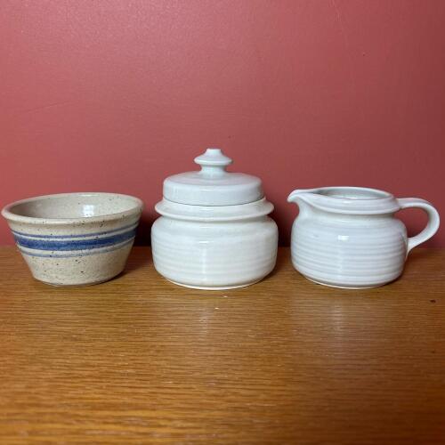 Arabia Finland Ceramic Creamer and Sugar Bowl & Norwood Stoneware Bowl