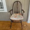Windsor-Style Wooden Armchair With Worn Animal Cushion - 2