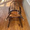 Windsor-Style Wooden Armchair With Worn Animal Cushion - 4