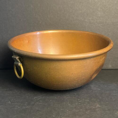 Vintage French Copper Mixing Bowl with Brass Ring Handles