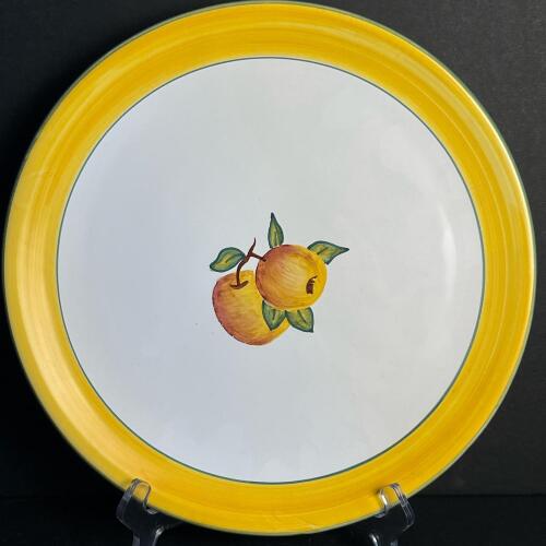 Hand-Painted Faience Plate Atelier Dujae France With Yellow Rim