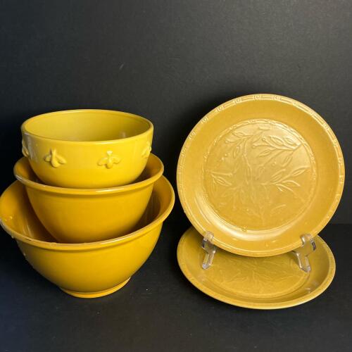 Yellow S.H.I. Stoneware Bowls and Plates Set