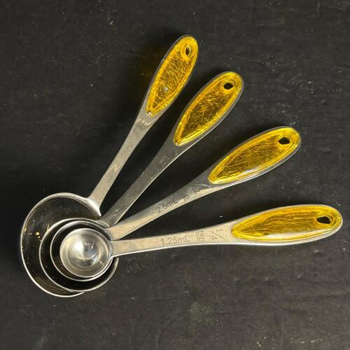 Vintage Endurance Measuring Spoons Stainless Steel with Yellow Handles
