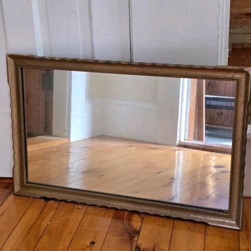Rectangular Wall Mirror With Ornate Gold-Tone Frame 27"x17"