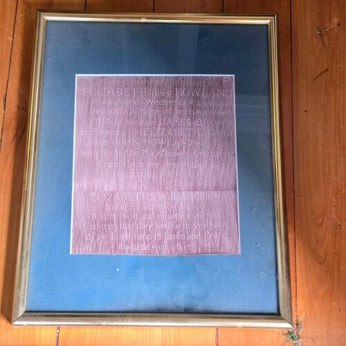 Framed Rubbing of Elizabeth Tilley Howland Gravestone 12"x14"