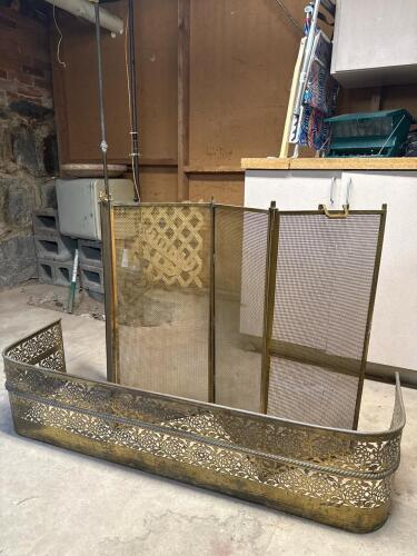 Brass Fireplace Screen and Spark Guard with Decorative Detailing