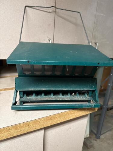 Green Metal Hanging Bird Feeder With Adjustable Ports