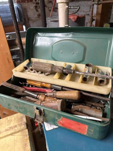 Vintage Victor Metal Toolbox With Hand Tools and Sockets