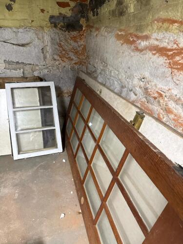 Antique Wooden Doors and Window Sash with Glass Panes