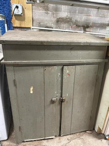 Vintage Painted Wood Storage Cabinet with Hinged Top No. 2