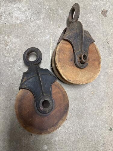 Antique Wood and Cast Iron Pulley Blocks