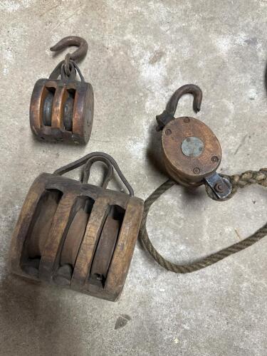 Antique Wooden Pulley Blocks Maritime-Style