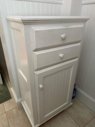 White Painted Cabinet With Drawer and Door, Beadboard Paneling