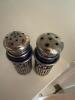 Pair Silver Overlay Cobalt Glass Salt and Pepper Shakers - 2