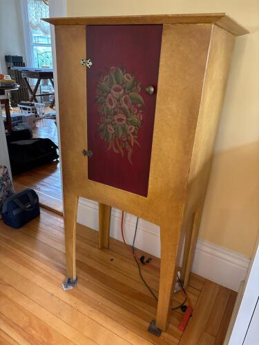 Floral Painted Tall Cabinet in Folk Art Style
