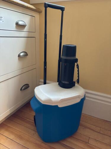 Coleman Rolling Cooler with Thermos Insulated Bottle