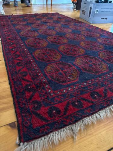Hand-Knotted Wool Rug in Traditional Geometric Design