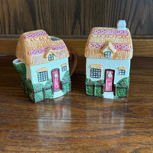 Pair of Cottage-Style Ceramic Creamer and Sugar Containers