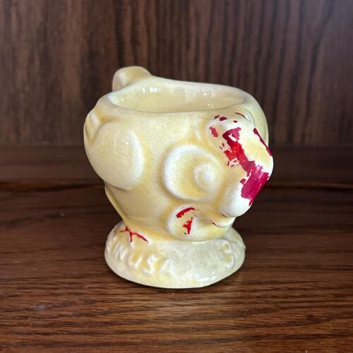 Vintage Chicken-Shaped Pottery Egg Cup