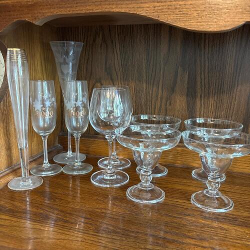 Assorted Etched and Clear Stemware Glass Lot