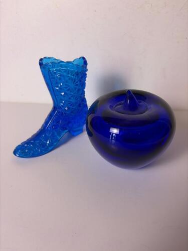 Cobalt Blue Art Glass Boot and Covered Dish