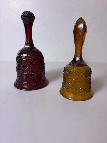 Pressed Glass Bells, Amber and Ruby-Style