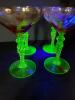 Uranium Art Deco-Style Green Uranium Glass Champagne Coupes - 3