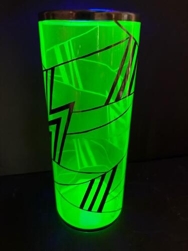 Art Deco-Style Uranium Glass Vase with Silver Overlay