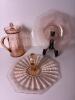 Pink Depression Glass Pitcher, Serving Plate, and Handled Plate