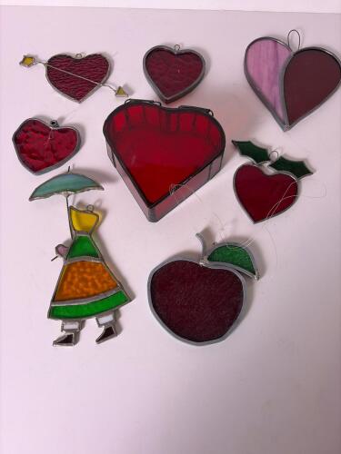 Lot of Stained Glass Suncatchers with Heart-Shaped Jewelry Box