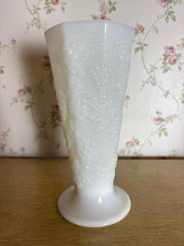 Milk Glass Vase With Grape and Leaf Design