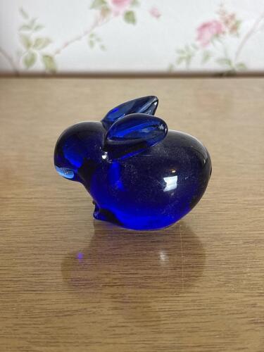 Miniature Cobalt Blue Glass Bunny Figurine
