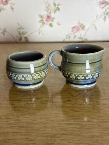 Irish Shamrock Pottery Creamer and Sugar Bowl Set