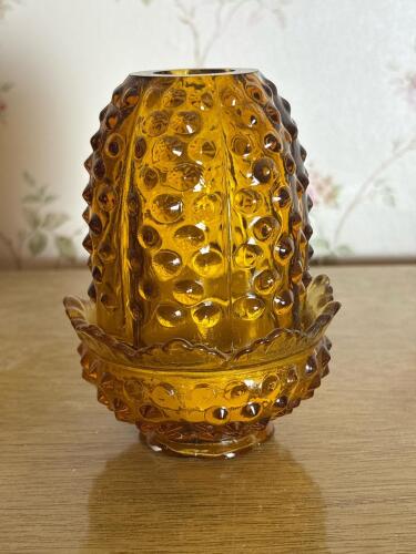 Amber Glass Fairy Lamp in Hobnail-Style Design